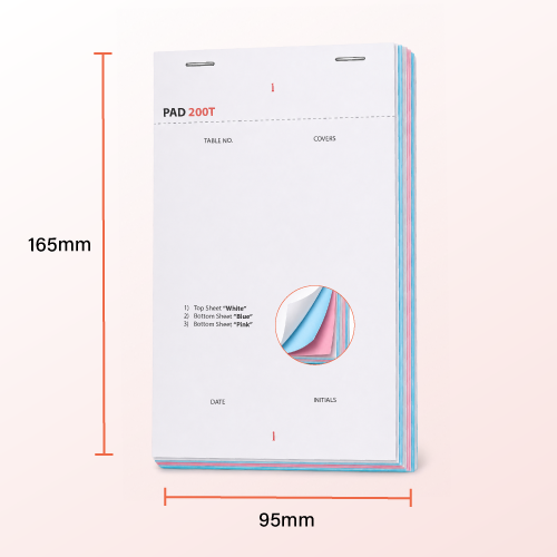 PAD200T - Large 3 Ply Carbonless Triplicate Waiter Pads