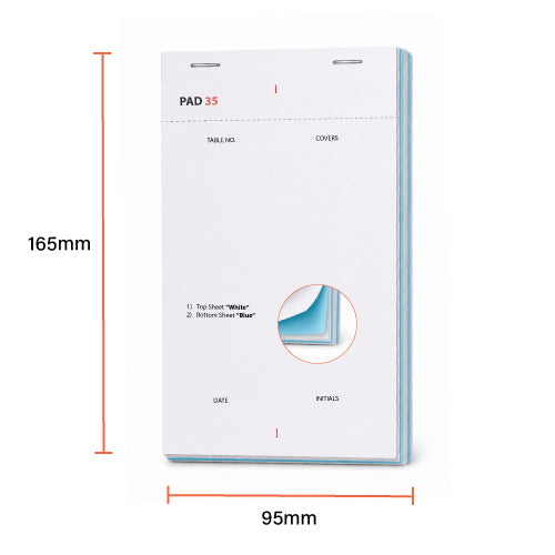PAD35-100 - Large 2 Ply Carbonless Duplicate Waiter Pads