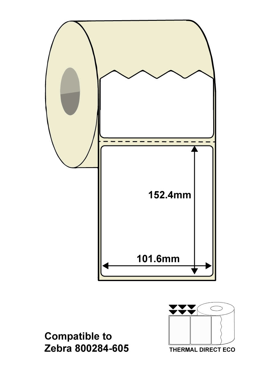 ZEB-102-152-1000D - 4" x 6" Zebra 800284-605 Compatible Labels. 102 x 152mm
