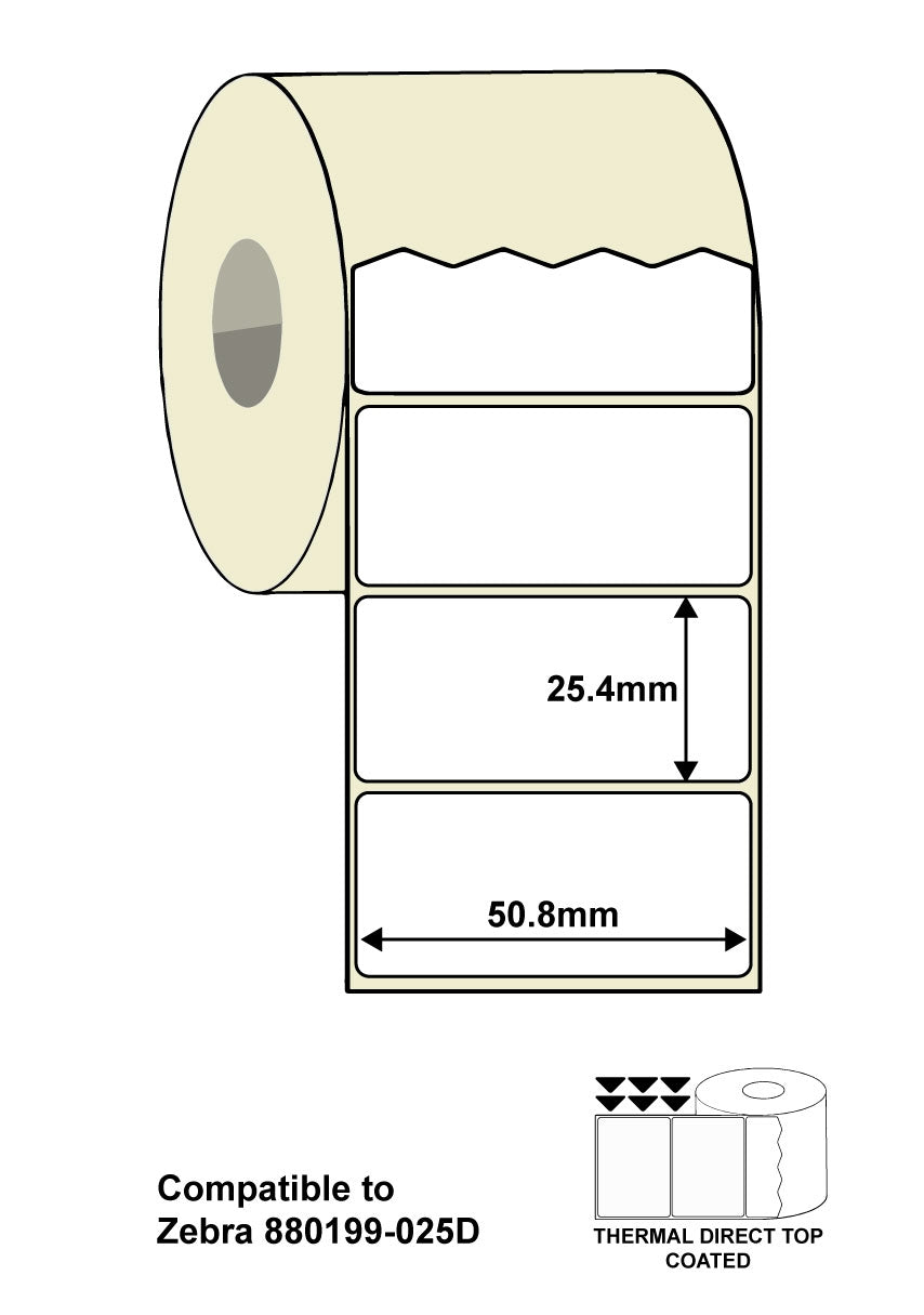 ZEB-51-25-2000D - 2" x 1" Zebra 880199-025D Compatible Labels. 51 x 25mm