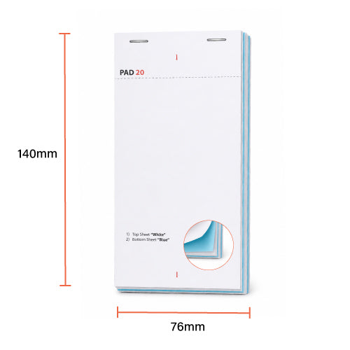 PAD20-100 - Small 2 Ply Carbonless Duplicate Waiter Pads