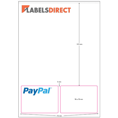 Paypal Integrated Label Sheet. 70mm x 95mm