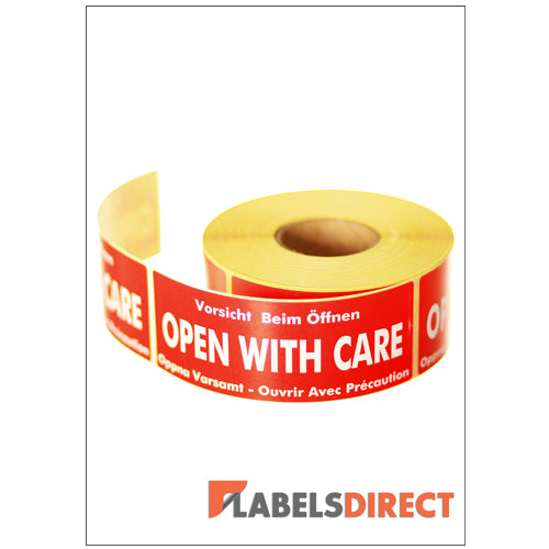 LD-SPL04 - Open With Care Packaging Labels 136mm x 50mm