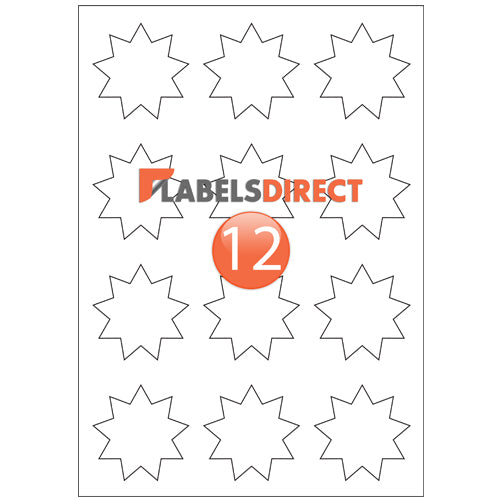 XST12-9 - 9 Pointed Star Labels 36mm x 58mm