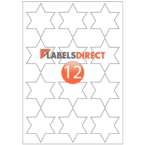 XST12-6 - 6 Pointed Stars Labels 49mm x 68mm