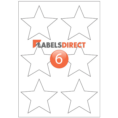 XST6WP-5 - 5 Pointed Star Labels 45mm x 92mm