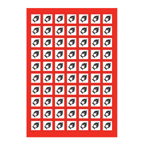 LB240 Oxidising Agent GHS Label. 25mm x 25mm - 70 Labels.