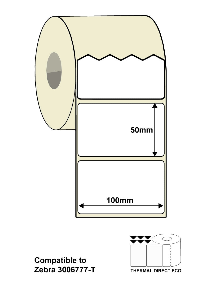 ZEB-100-50-1000D - 2" x 4" Zebra 3006777-T Compatible Labels. 100 x 50mm