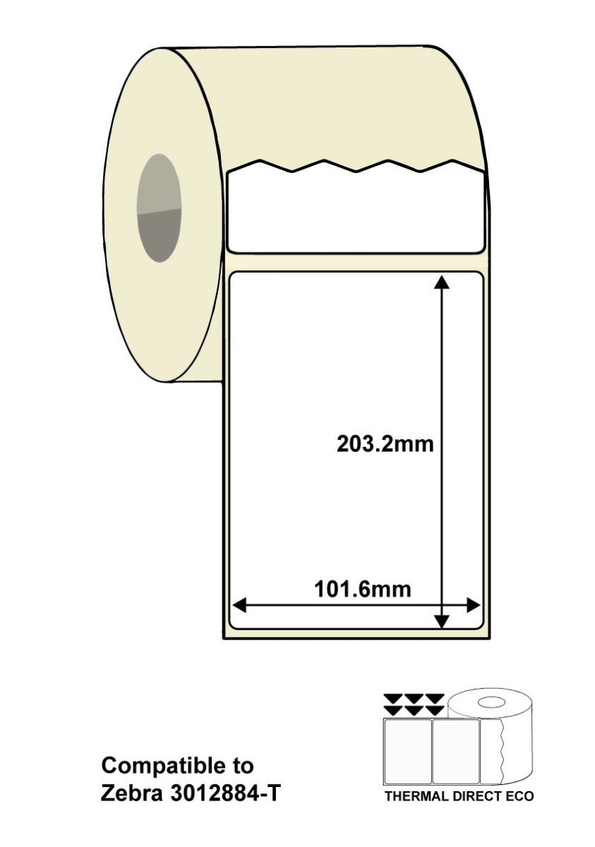 ZEB-102-204-1000D - 4" x 8" Zebra 3012884-T Compatible Labels. 102 x 203mm