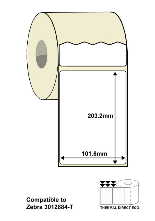 ZEB-102-204-1000D - 4" x 8" Zebra 3012884-T Compatible Labels. 102 x 203mm