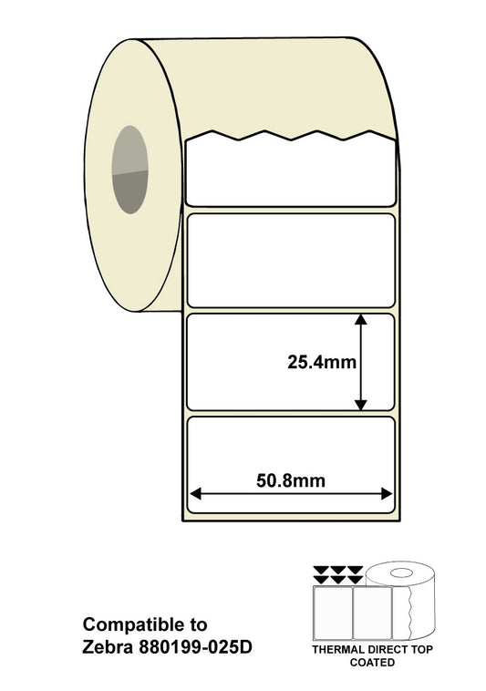 ZEB-51-25-2000D - 2" x 1" Zebra 880199-025D Compatible Labels. 51 x 25mm