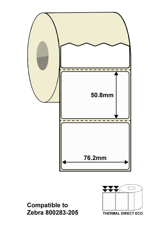 ZEB-76-51-1000D - 3" x 2" Zebra 800283-205 Compatible Labels. 76 x 51mm